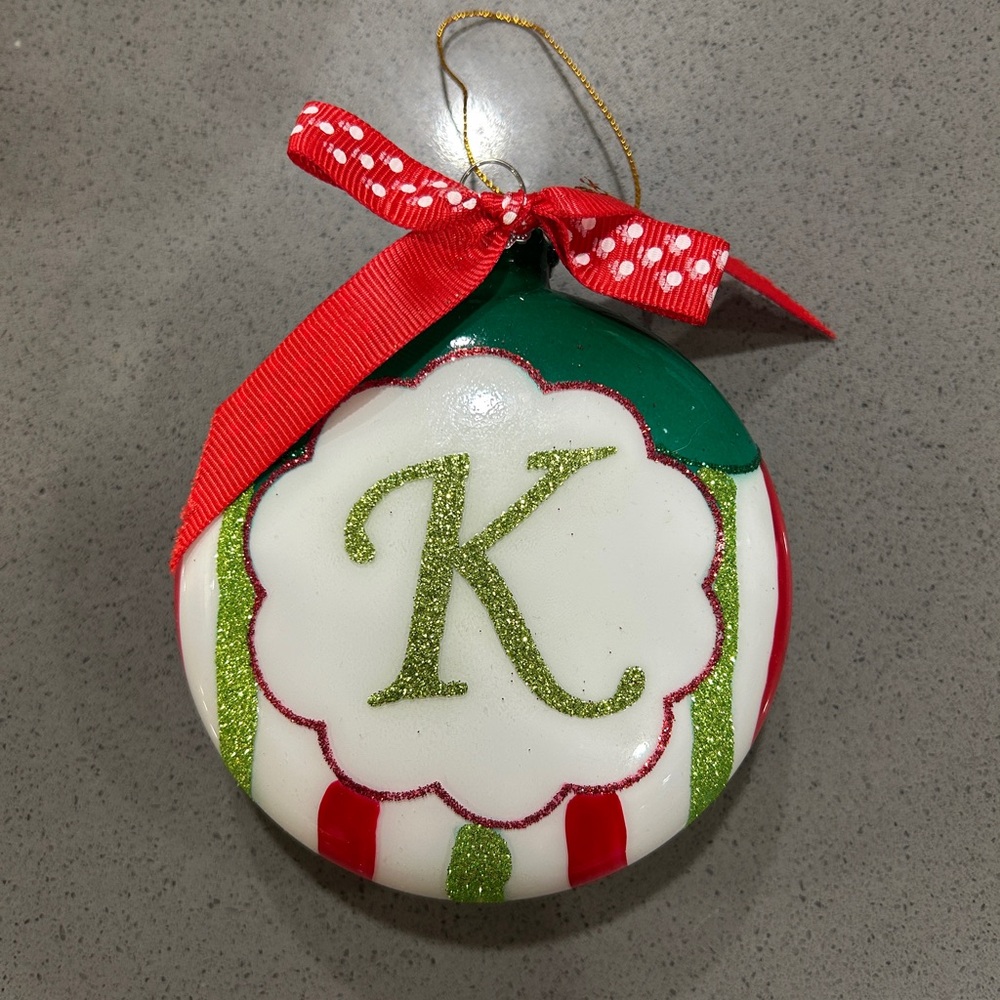 Michaels Green and Red Monogram Ornament